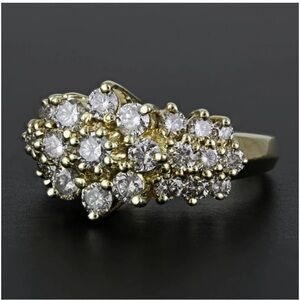 10k Yellow Gold Diamond Cluster Cocktail Anniversary Ring Band